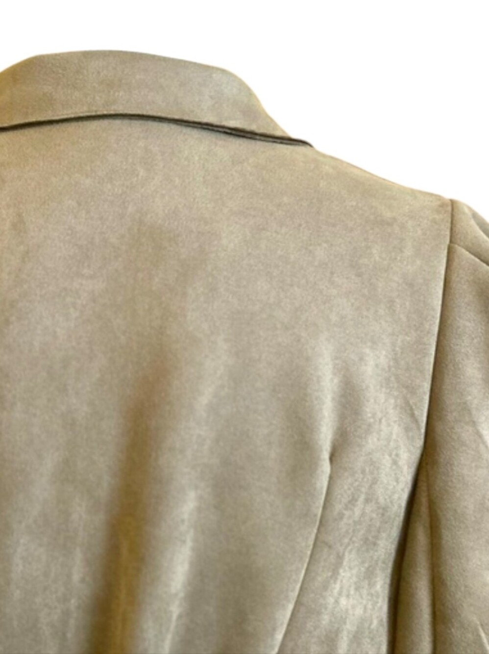 Solitaire Sage Green Faux Suede Belted Blazer Jacket Puff Sleeve Button Front LG - Picture 11 of 16